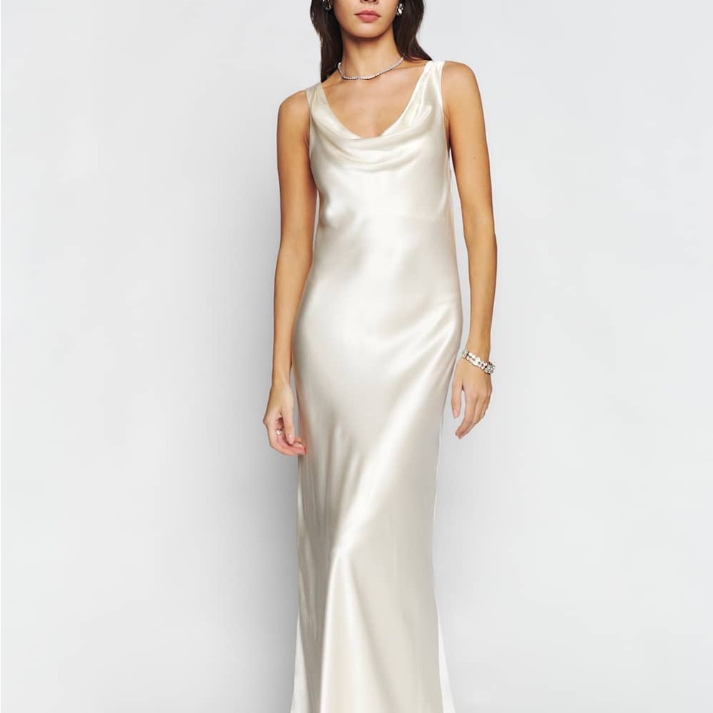 Reformation Cream Satin Maxi Dress
